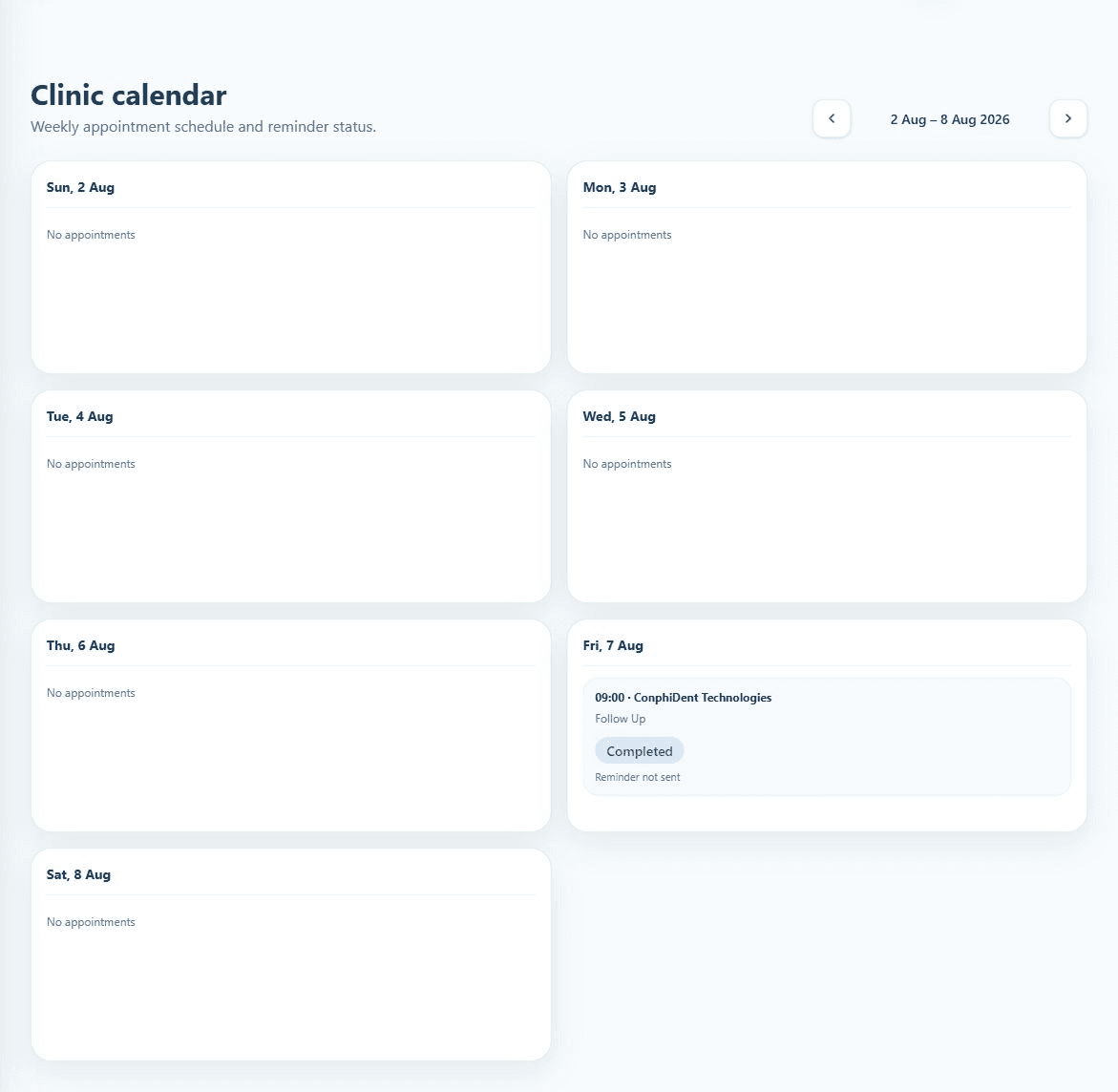 ConphiDent appointment calendar using fictional demo data