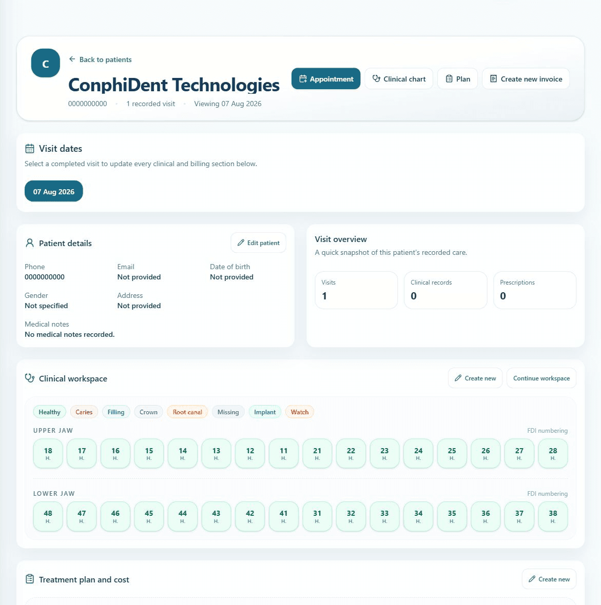 ConphiDent connected patient record using fictional demo data